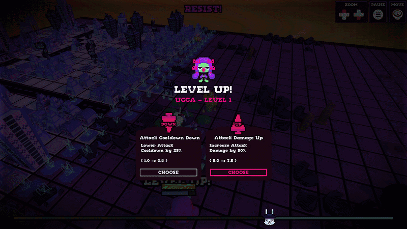 The player selects one of two options to level up Ugga!